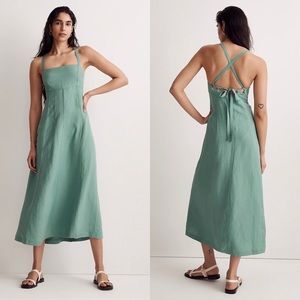 Madewell Tie-Back Cami Midi Dress Trellis Green size 12 NWT